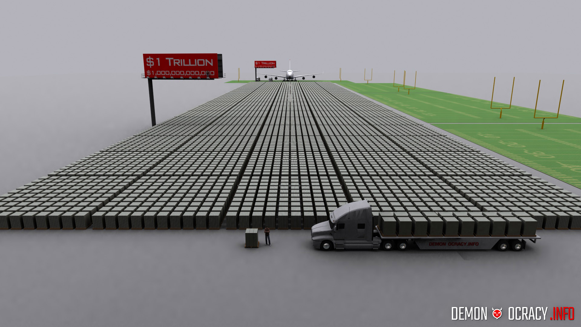 US Debt Of 30 Trillion Visualized Stacked In 100 Dollar Bills